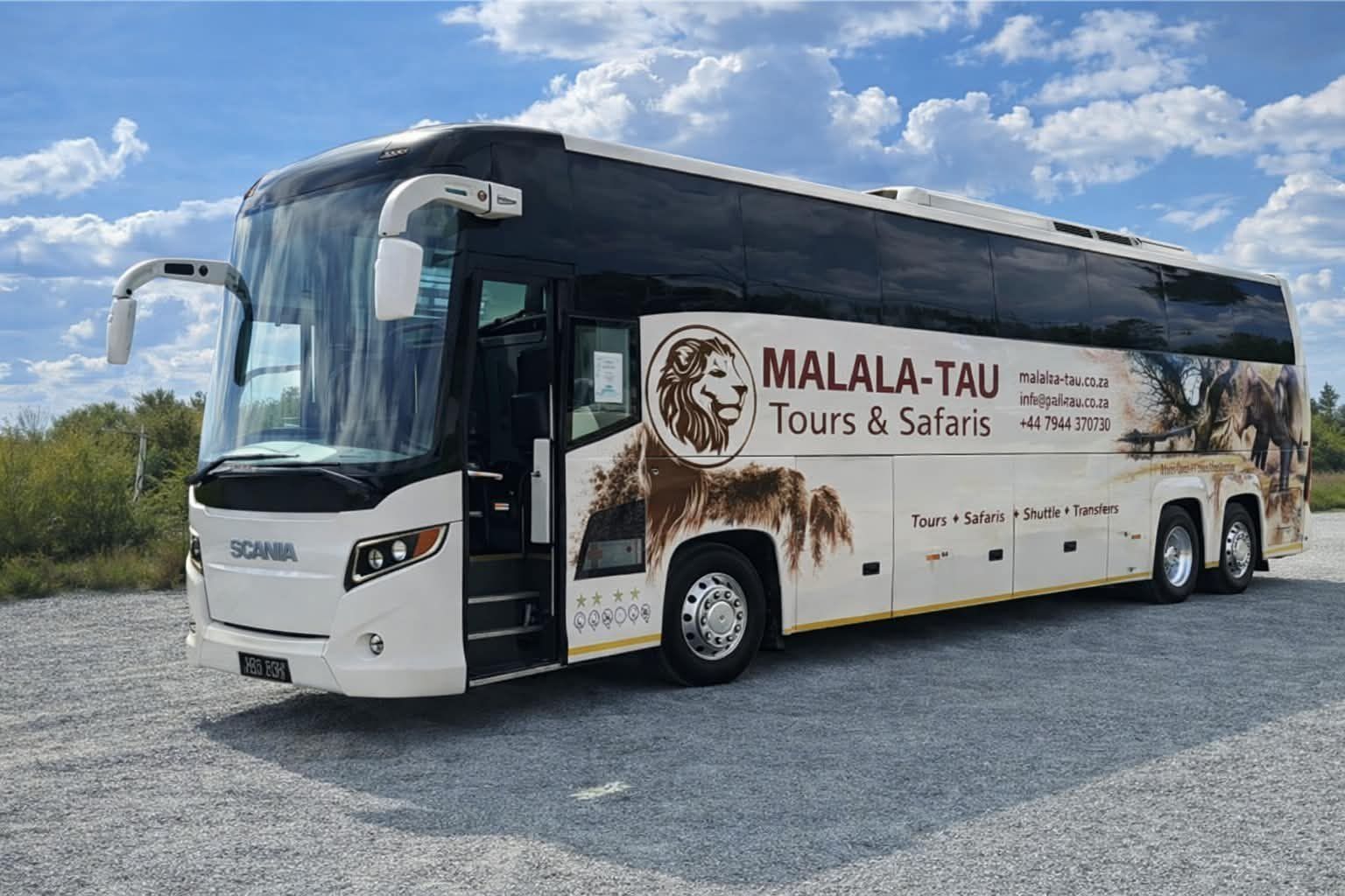 Malala-Tau branded touring coach for multi-province itineraries