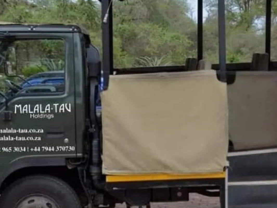 Malala-Tau branded open safari game viewing vehicle
